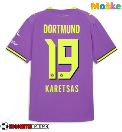 Moške Nogometnih dresov Borussia Dortmund Konstantinos Karetsas #19 Tretji 2026-27 Kratki rokavi Moške Nogometnih dresov Borussia Dortmund Konstantinos Karetsas #19 Tretji 2026-27 Kratki rokavi